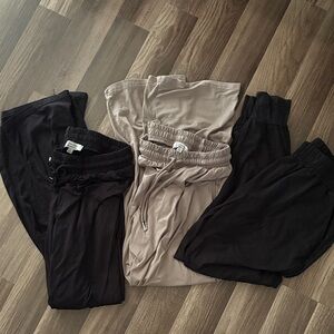 Women's Drawstring Jogger Pants - Black & Taupe